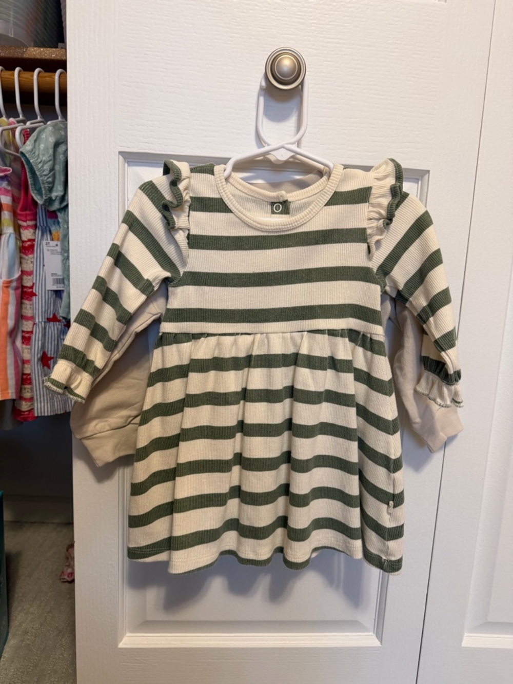 Makemake Organics Striped Ruffle-Sleeve Dress